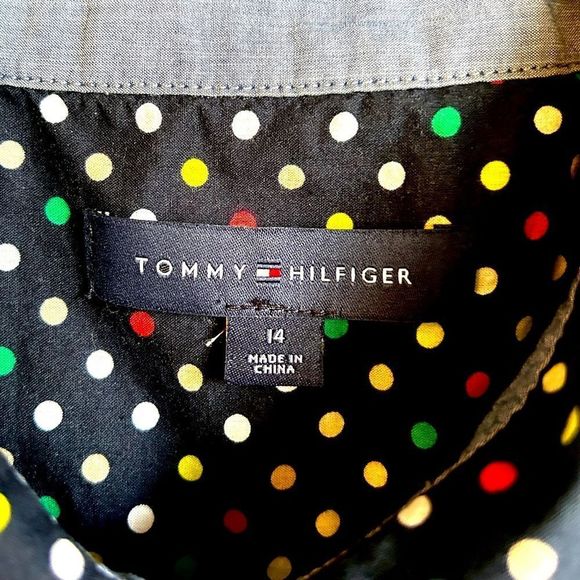Women’s Tommy Hilfiger Navy and Multi Color Polka Dot Oxford Button Dress - Picture 6 of 6